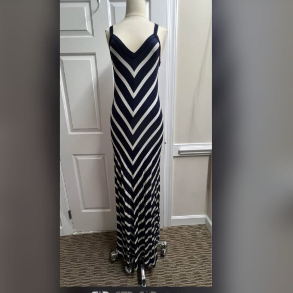 Karen Kane Navy Blue White Stripe Stretchy Dress Size S